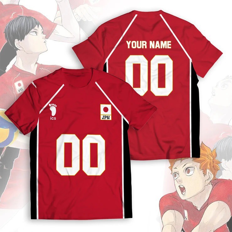 Jersey Baju Kaos Costume Anime Haikyuu Timnas Japan Jepang Team Vollyball Merah - jersey saja