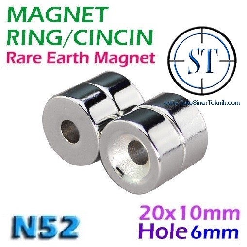 Strong Magnet Neodymium Selinder CINCIN 20x10mm Lobang 6mm N52 Ring 20x10-L6 Lubang RING