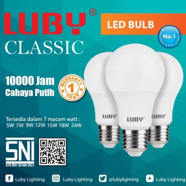 Luby Classic Bohlam Lampu LED Samsung 5-7-9-12-15-18-24 Watt Cool White