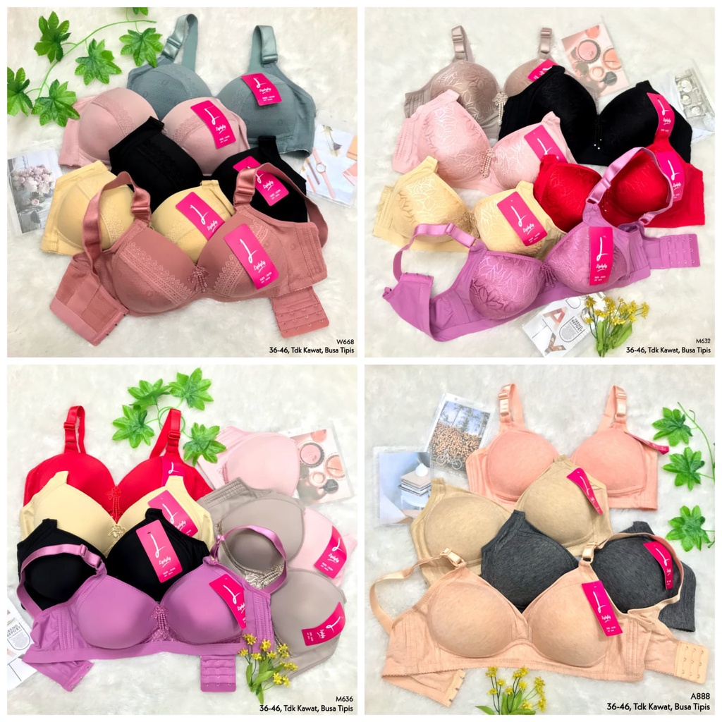 RVC - Bra JUMBO 36-46 Busa Tipis Tanpa Kawat Kait 3, 4 Lydyly BH Katun Polos Underwear Dewasa Pakaia