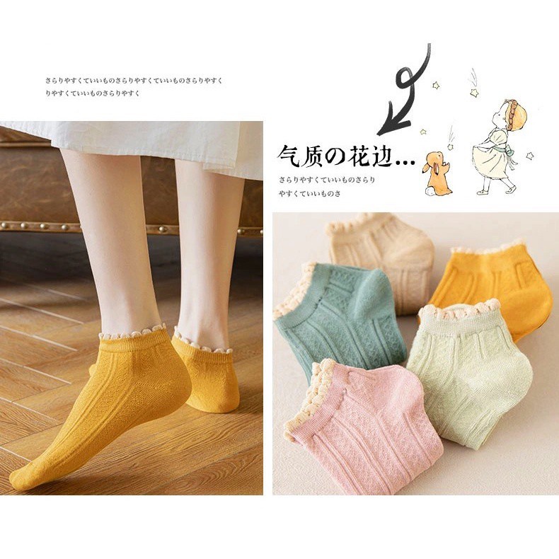 [COD] Kaos Kaki Wanita Import Motif Garis Renda Kaos Kaki Polos Cantik dengan Aksen Renda Ala Korea Kaos Kaki Semata kaki Ankle Shock-Hijau