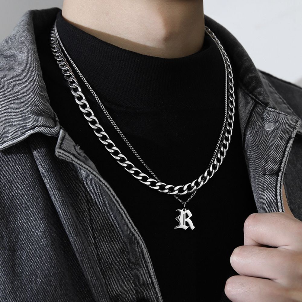 Mxbeauty Kalung Rantai Klavikula Bahan Titanium Steel Tebal Lapisan Ganda Gaya Hip Hop Korea Untuk Pria