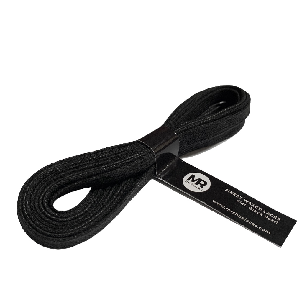 MR Shoelaces FE01 Black Pearl (Hitam) - Tali Sepatu Lilin 8mm Gepeng Flat Pipih (Waxed Laces) 90cm 100cm 120cm 150cm 200cm - untuk Sneakers - Premium Shoelace