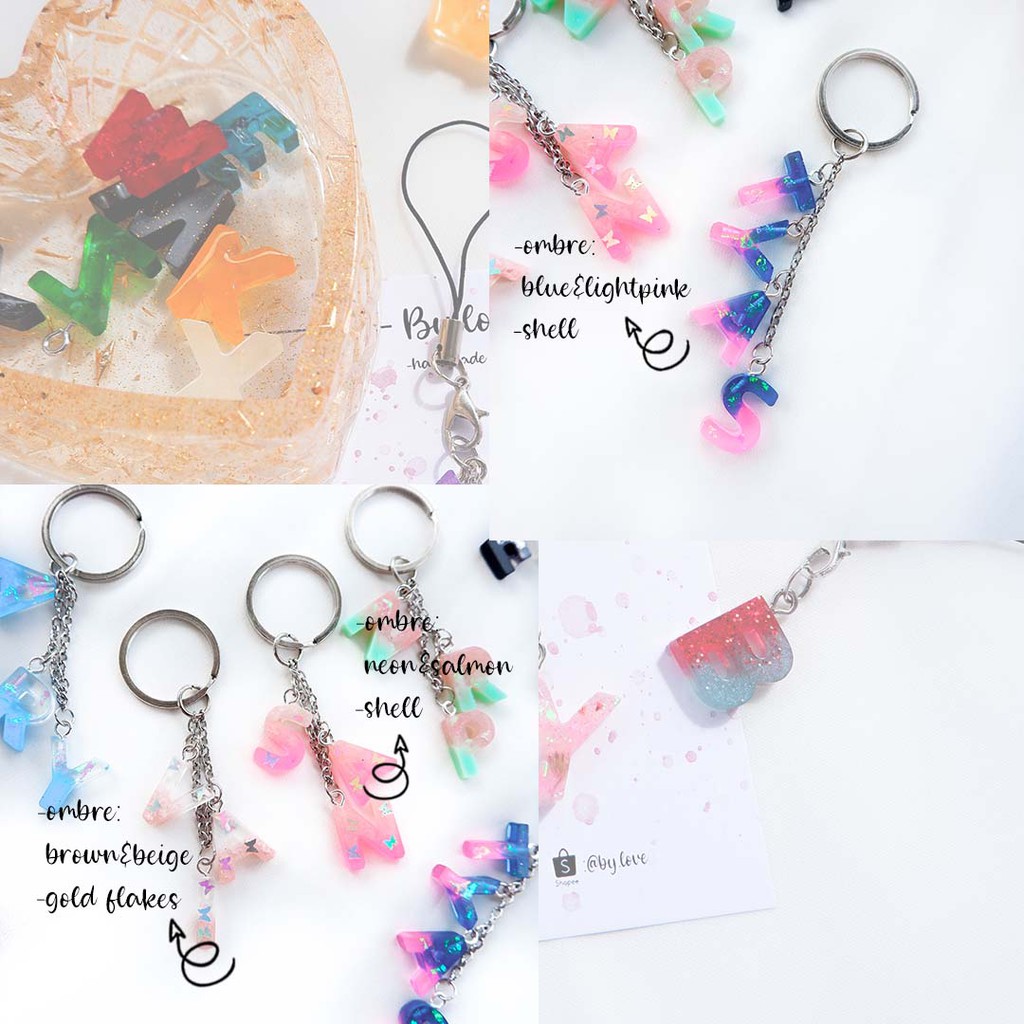 (OMBRE)GANTUNGAN KUNCI CUSTOM INITIALS KEYCHAIN RESIN ALPHABET KECIL