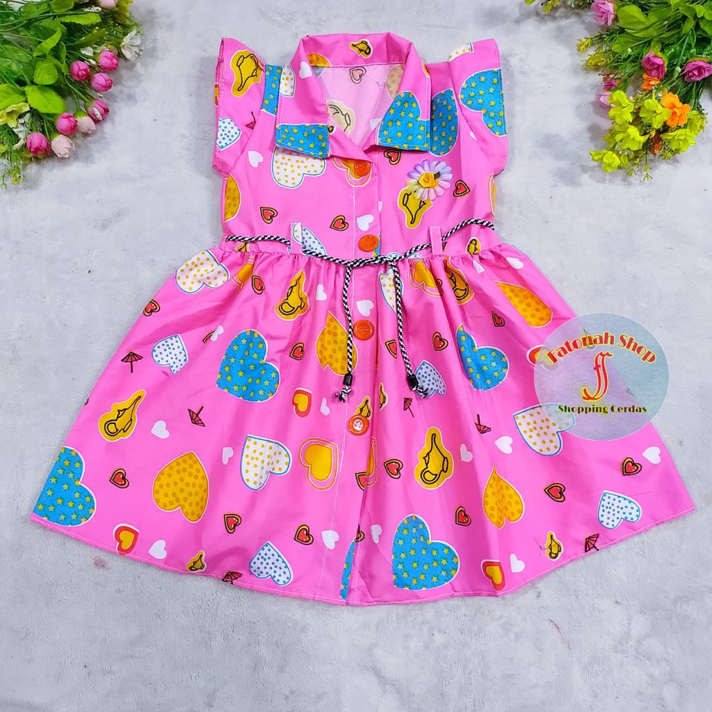 Dress anak 1 2 tahun baju anak cewek perempuan kancing ( dress kancing planet )