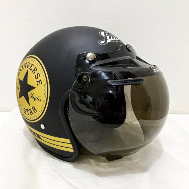 HIJAU BIRU REPSOL ORANGE TERLARIS TERMURAH MARQUES Helm Bogo Retro Klasik Motif Converse Gold SNI