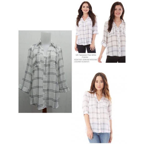 kemeja wanita A. BYER - putih kotak kotak branded