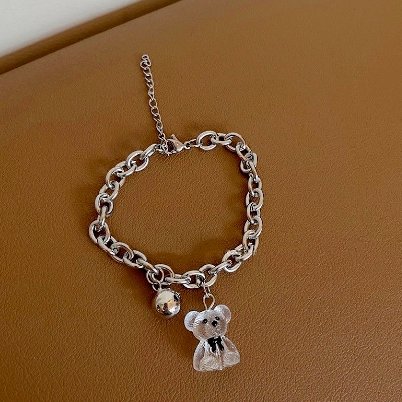 Gelang Liontin Beruang Hollow Bahan Alloy Gaya Korea Untuk Wanita