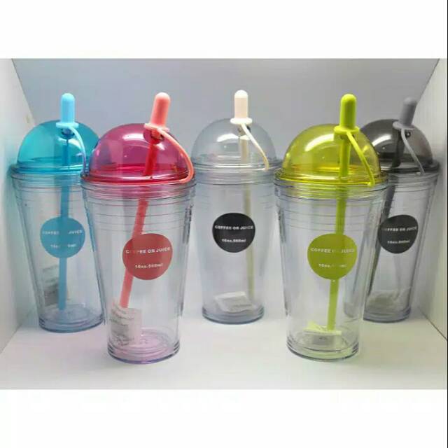 Gelas minuman + tutup & sedotan
