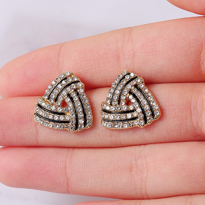 Anting stud 925 silver needle Bentuk Segitiga Geometris Aksen Berlian