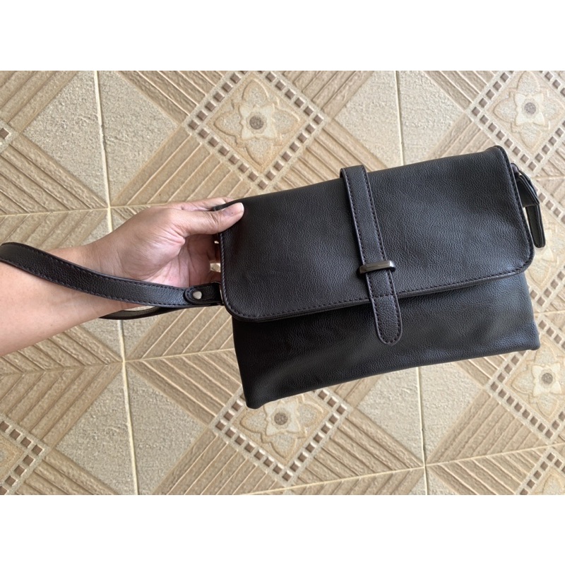 Clutch Kulit asli import Pria Wanita Tali pendek dan Tali panjang