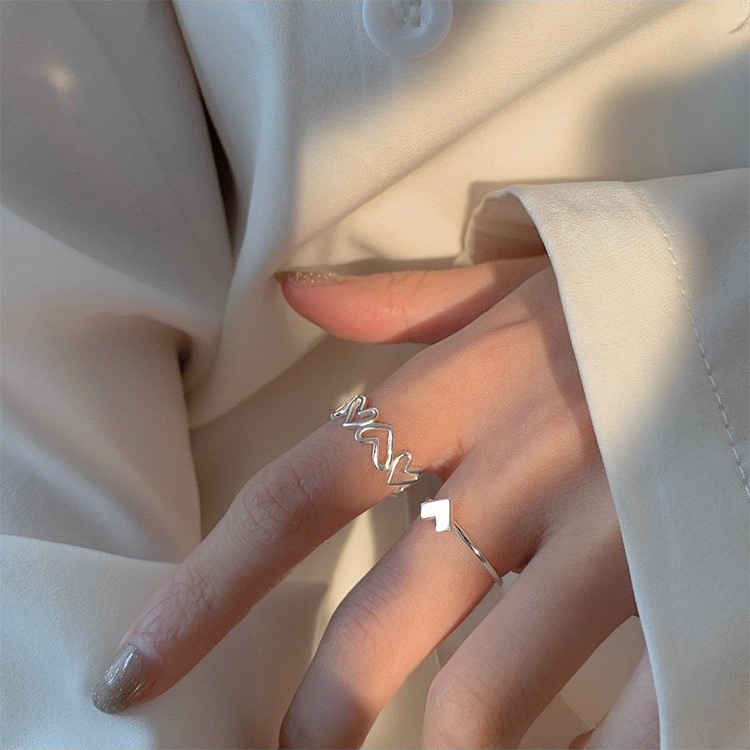 2pcs / set Cincin Model Terbuka Desain Hati Gaya Korea Untuk Wanita