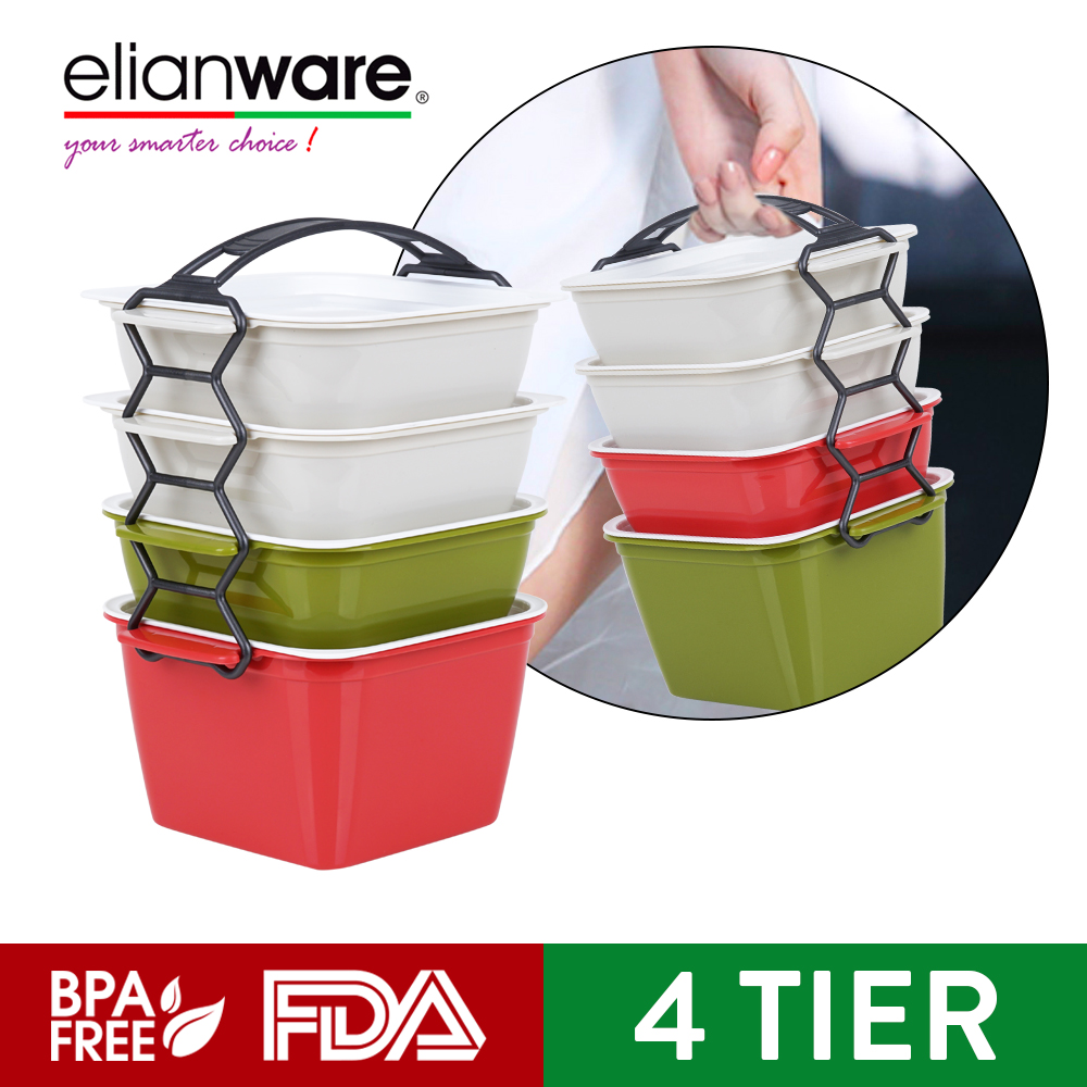 ELIANWARE 4 Tingkat / Layer Microwaveable BPA FreeFood Carrier Lunch Box with Cariolier