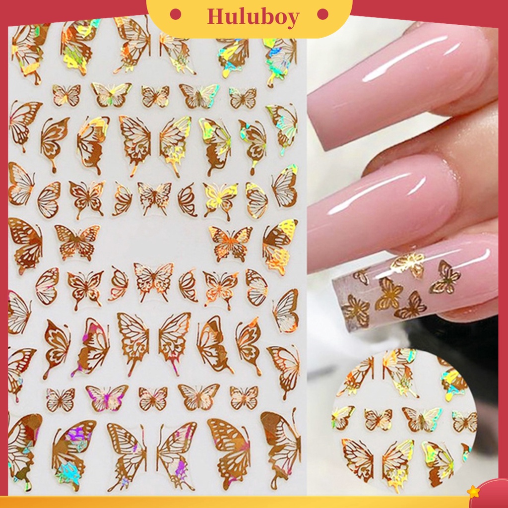 Huluboy Huluboy♡ Stiker Kuku Bentuk Kupu-Kupu Bahan PET Untuk Salon Manicure