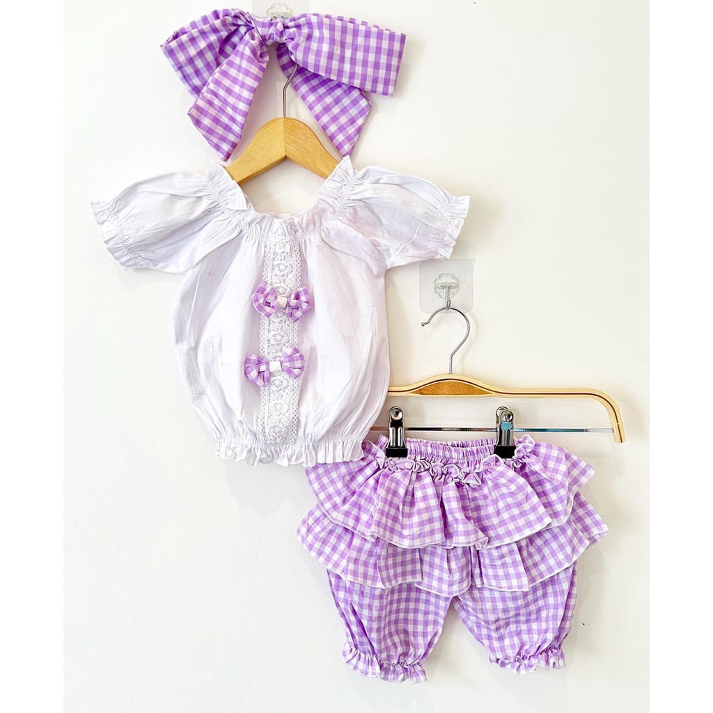 BARU! LIK046 - 3in1 Setelan Bayi Cewe Set Bandana Celana Sepatu Fashion Lucu Imut