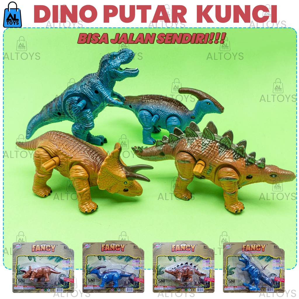 Mainan DinoSaur Putar Kunci Bisa Jalan Sendiri Model parasauroiophus / triceratops / stegosaurus / t
