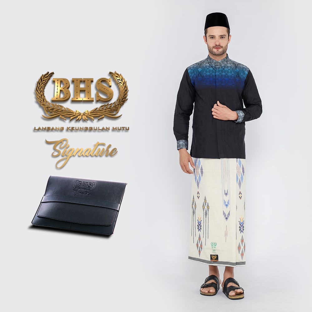 Sarung BHS Signature Gold Motif Songket Star Eksklusif Warna Putih / BHS SSE