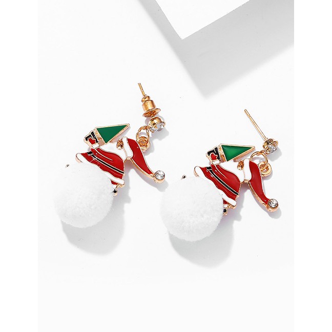 LRC Anting Tusuk Fashion Gold Snowball Drop Oil Alloy Christmas Snowman Earrings D16226