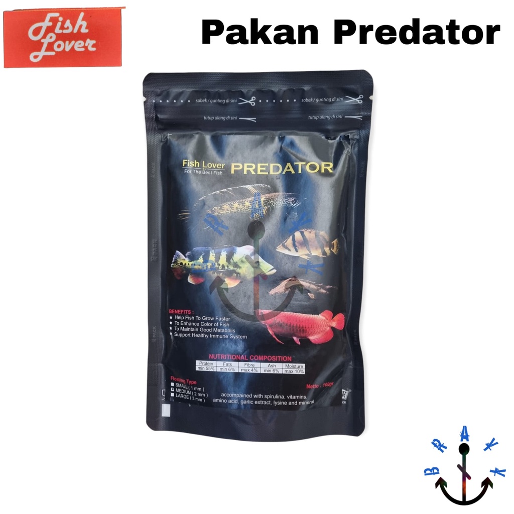 Pakan Ikan Pelet Premium Fish lover Predator Floating Type 100Gram