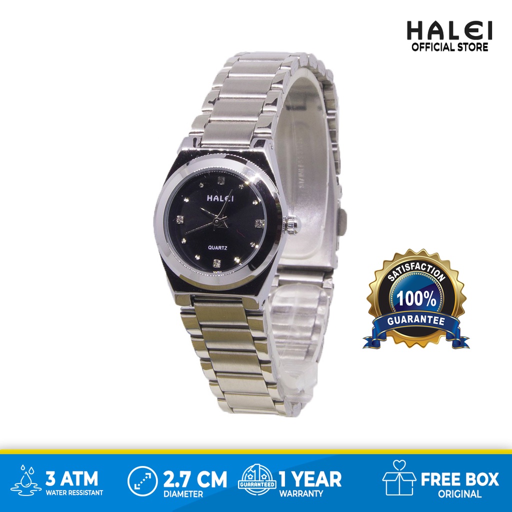 Premium (RRW) Haleiwatch Official Store Jam Tangan Wanita Fashion Cantik Dial Permata Halei Silver