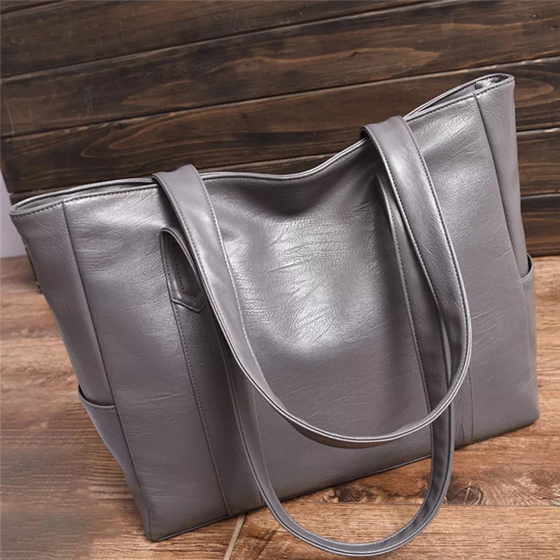 Diobrale - Tas Tote Bag Semi Kulit Pake Resleting Kapasitas Besar Tas Bahu Wanita Kuliah Pengajian