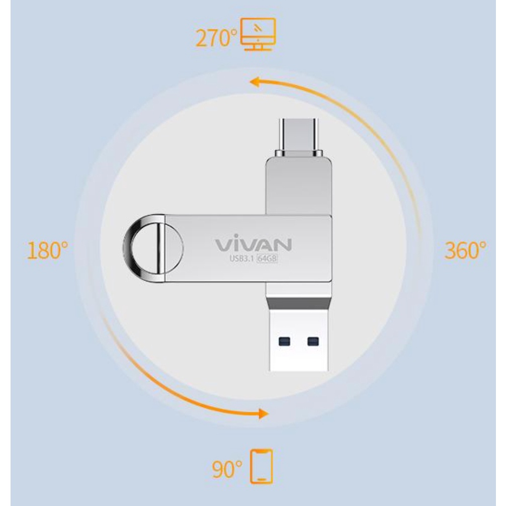 Vivan OTG Flashdisk 64 GB VOC264 - 32 GB VOC232 USB to Type C Metal Silver USB 3.1