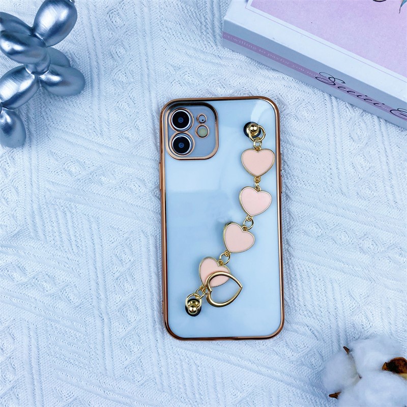 Soft Case Transparan Electroplated Ultra Tipis Dengan Gelang Anti Hilang Untuk iPhone 11 12 13 Pro X XS Max XR 7 8 Plus