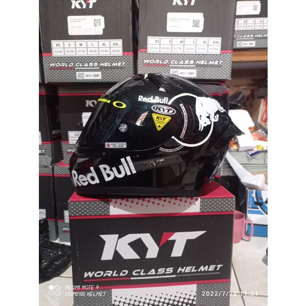 HELM KYT K2 RAIDER BLACK GLOSSY PAKET GANTENG STIKER RED BULL / HELM KYT FULL FACE PAKET GANTENG