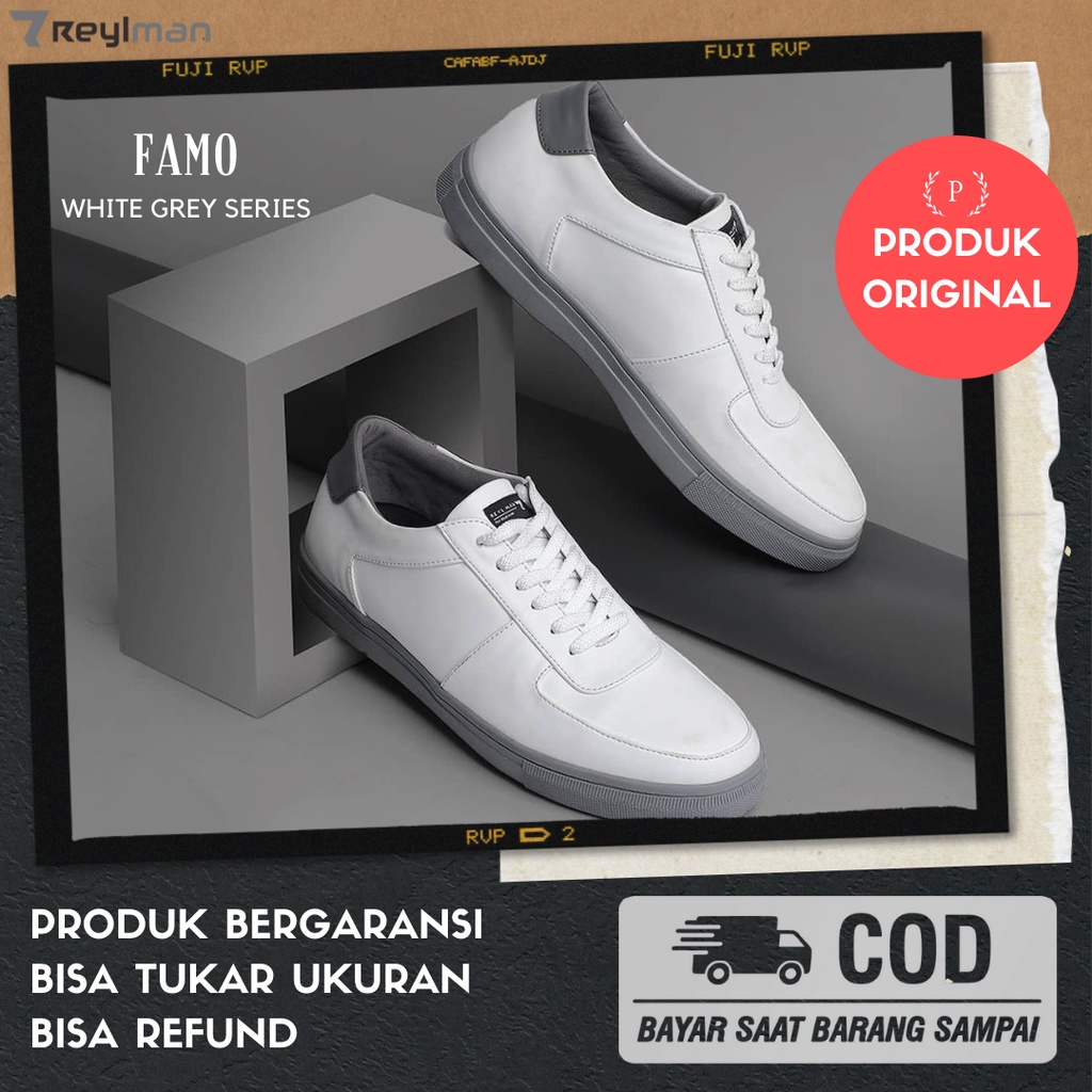 Sepatu Sneakers Pria | Sepatu Casual Pria | REYLMAN FAMO White Grey Series