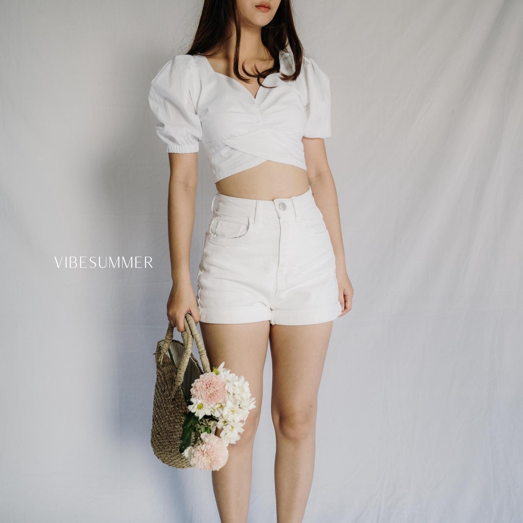 HEARTED CROP TOP WITH RUBBER LINE CROSS | BAJU CROP TOP SABRINA | BAJU CROP TOP LEHER HATI | BAJU CR