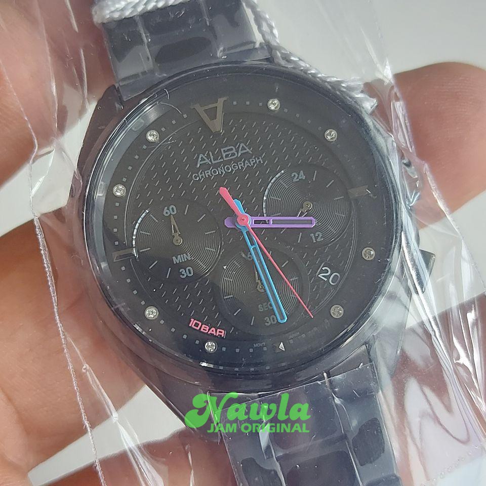 Alba Ladies AT3H01X1 Chronograph Tokyo Neon - Jam Tangan Wanita AT3H01 Full Black