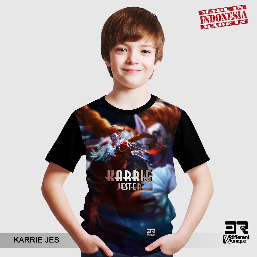 [ COD / BAYAR DI TEMPAT ] KAOS DISTRO PRINTING ANAK ANAK GAMBAR GAMERS ML MOBILE LEGENDS KARRIE JES
