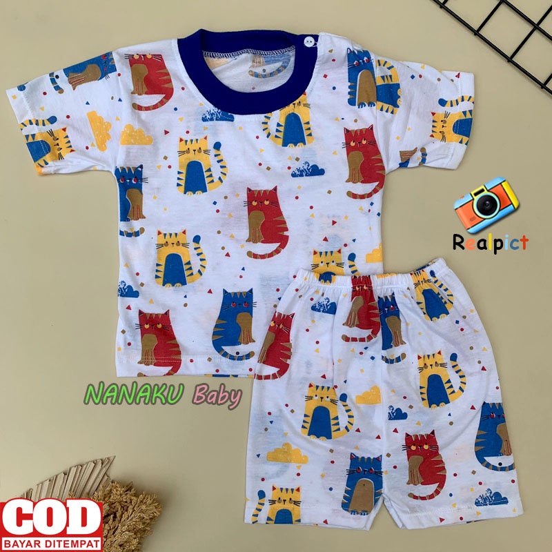 Setelan Baju Bayi Setelan Piyama Bayi Lengan Pendek Kancing Bahu Usia 3-12 Bulan Anababy