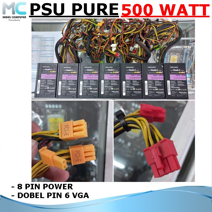 PSU Power Supply Pure 500 Watt 2x6 Pin Power Vga Merk Bagus