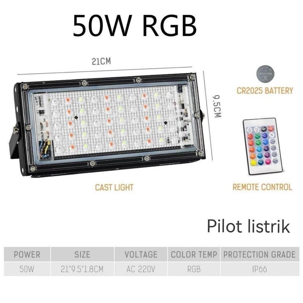 AMPU SOROT LED RGB 50W 220V / WARNA WARNI LED SOROT REMOT 50WATT