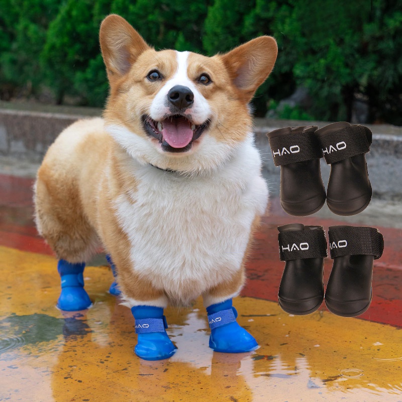 【4Pcs/Set】Sepatu Boots Hujan Anjing/Dog Rain Boots/Sepatu Boots Hujan Tahan Anjing/Sepatu Boots Karet Anjing