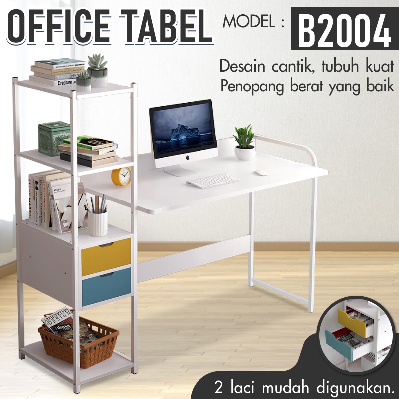 HTD Sport Meja Belajar Meja Kerja Kantor Komputer Laptop Office Table Minimalis WHITE B2004S