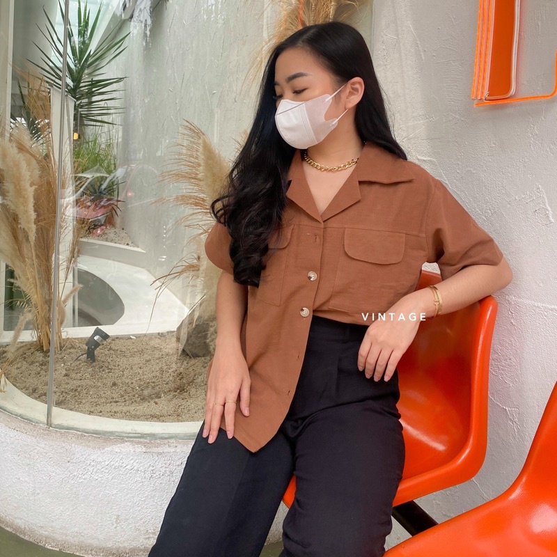 KEMEJA WANITA CASUAL POCKET TOP KEMEJA WANITA POLOS BASIC MURAH-2