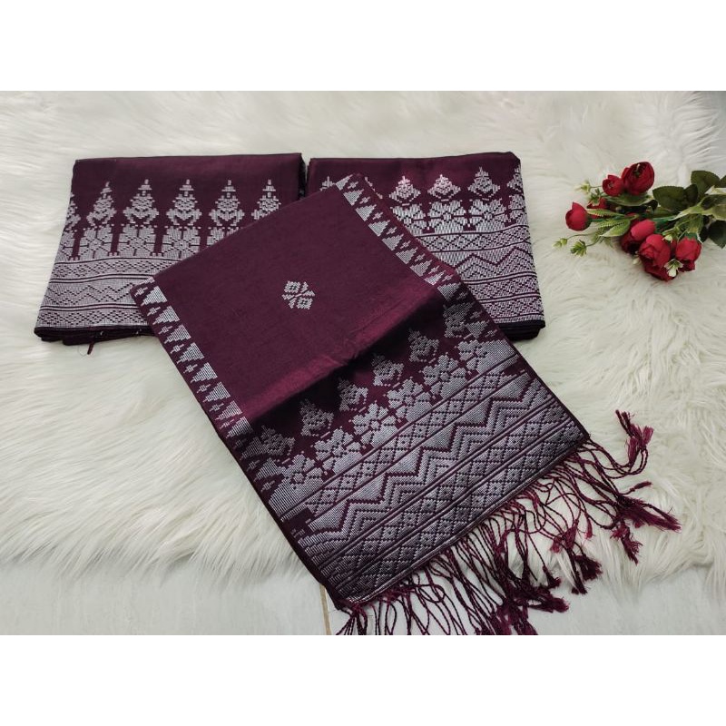 songket Silungkang manggis silver burgundy songket padang