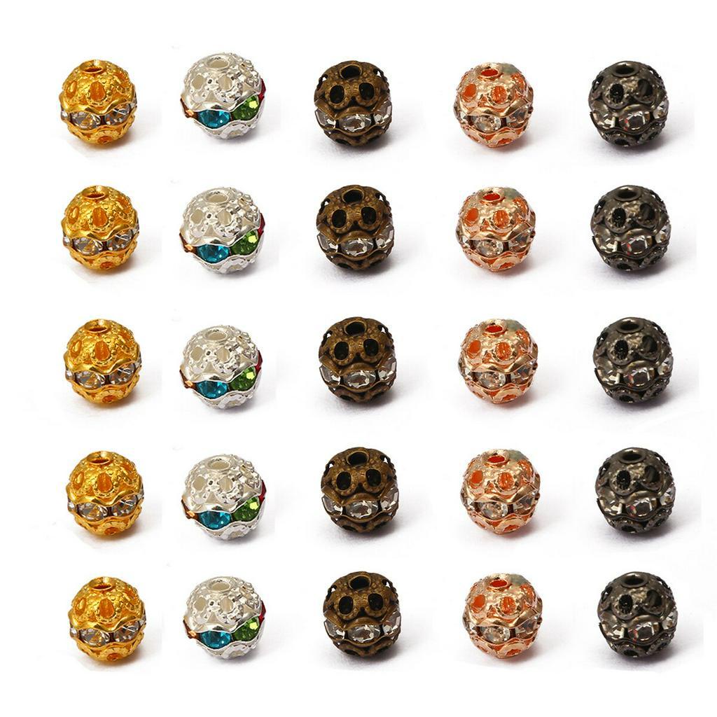 20pcs Manik-Manik Bola Kristal Berlian Imitasi Bahan Tembaga Ukuran 6mm 8mm Untuk Membuat Perhiasan