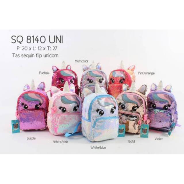 QUOKKA Backpack Tas Ransel Sequin Flip Unicorn Bisa Berubah Warna 8140 8055