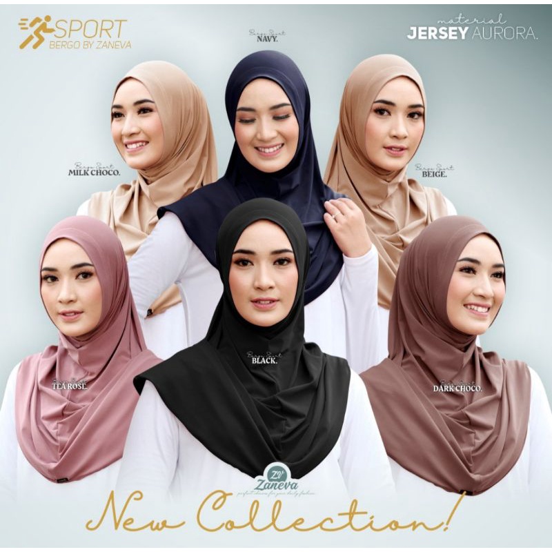 HIJAB BERGO SPORT / HIJAB INSTAN JERSEY AURORA BY ZANEVA HIJAB (ADEM LEMBUT)