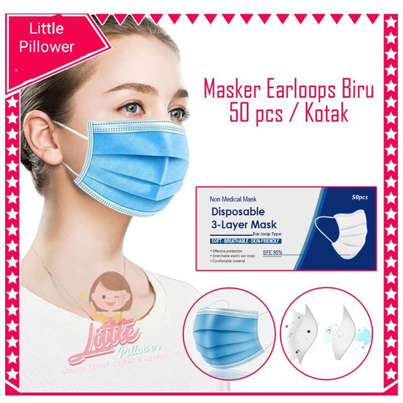 Masker disposable 3 ply - masker earloop isi 50pcs box facemask