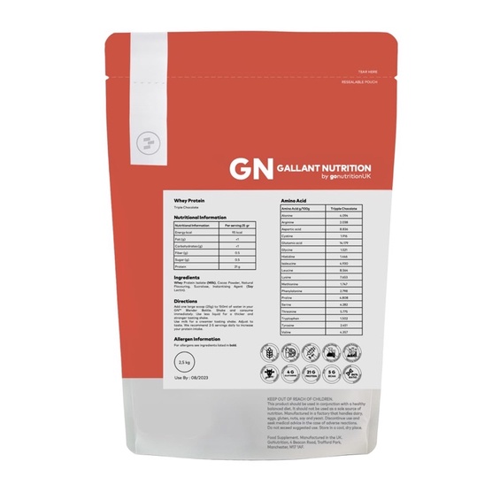Gallant Nutrition By Go Nutrition Whey Protein Isolate 5.5 lbs 100 Serving 84% RATIO PROTEIN