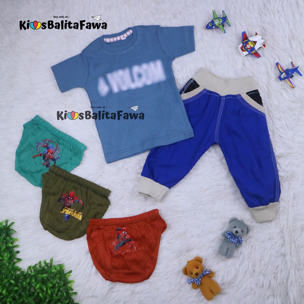 BUNDLING HEMAT Baju Anak Laki Setelan Celana 1-2 Tahun / Set Celana Jogger Baju Bonus Celana Dalam