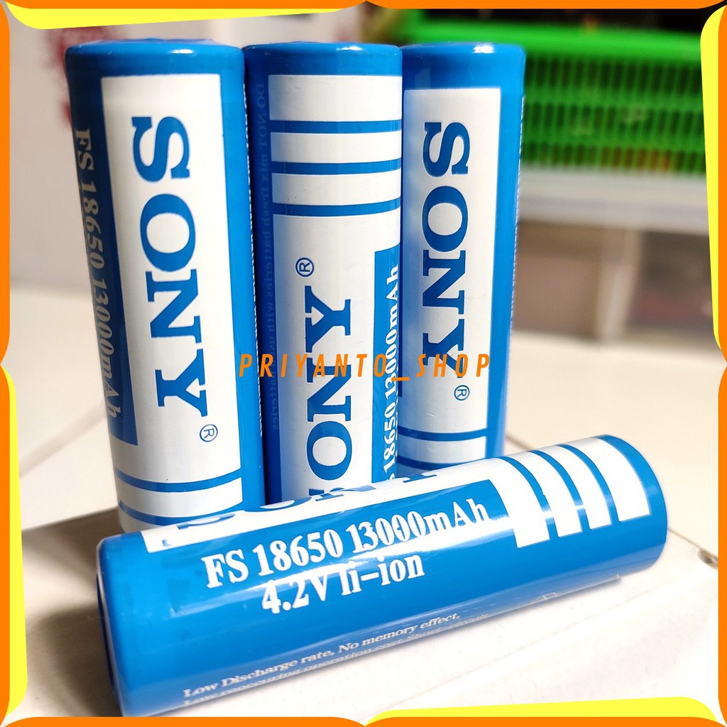 BATTERY BATREI SONY SENTER 18650 RECHARGEABLE 13000mAh 4.2V BIRU RATA TANPA KEPALA TERLARIS