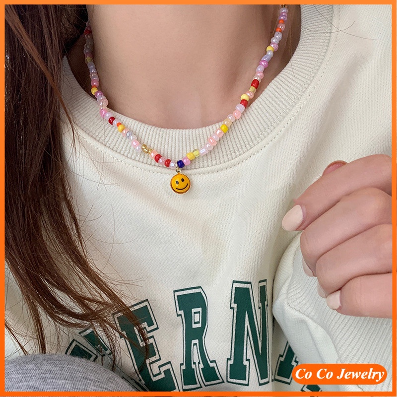 Kalung Manik-Manik Liontin Smiley Face Lucu Untuk Wanita