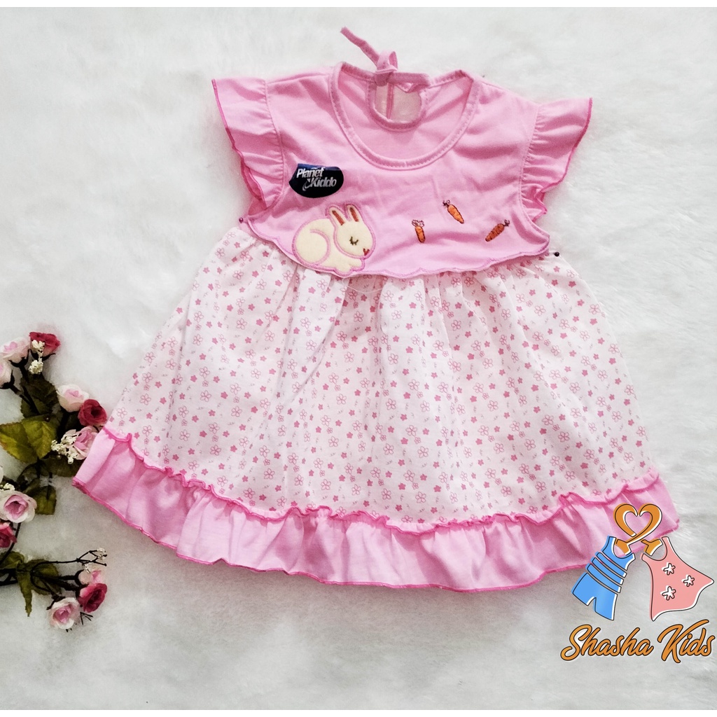 [L-031] Baju Bayi Perempuan/ Dress Bayi Perempuan Planet Kids cantik motif lucu 0-6bln