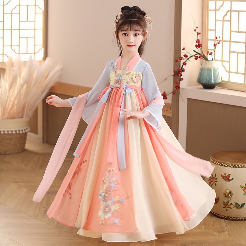 Hanfu girls summer dress Chinese style long sleeve ancient dress super fairy Ru skirt baby cherry Pr