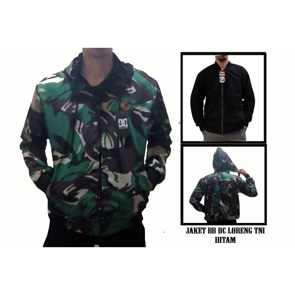 JUAL MODEL JAKET TERBARU PRIA JAKET BB DC LORENG TNI HITAM BUKAN PARASUT PARKA BOMBER RM27826